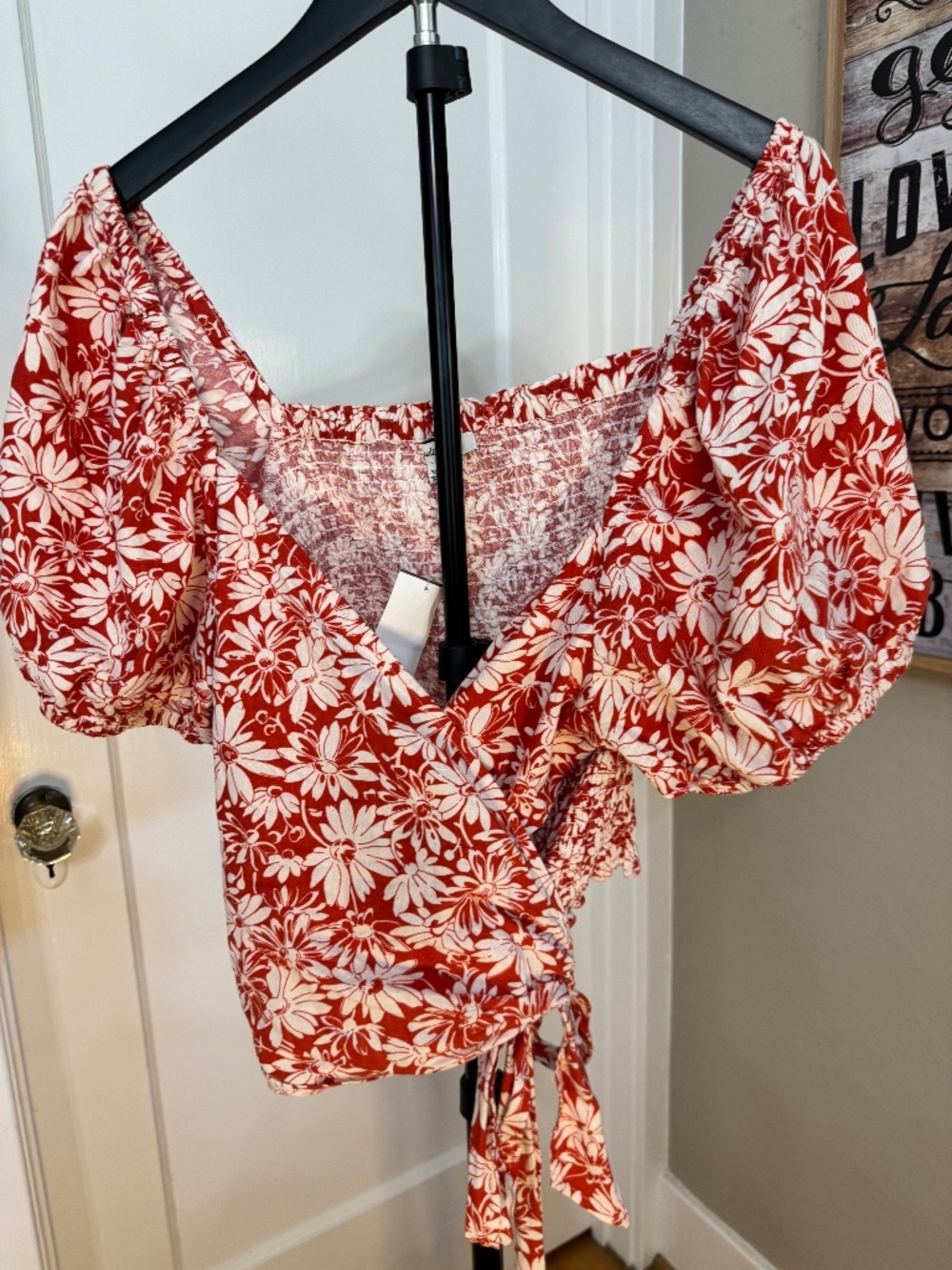 NWT Madewell Anita Linen Wrap Top Roasted Squash Floral - XXL